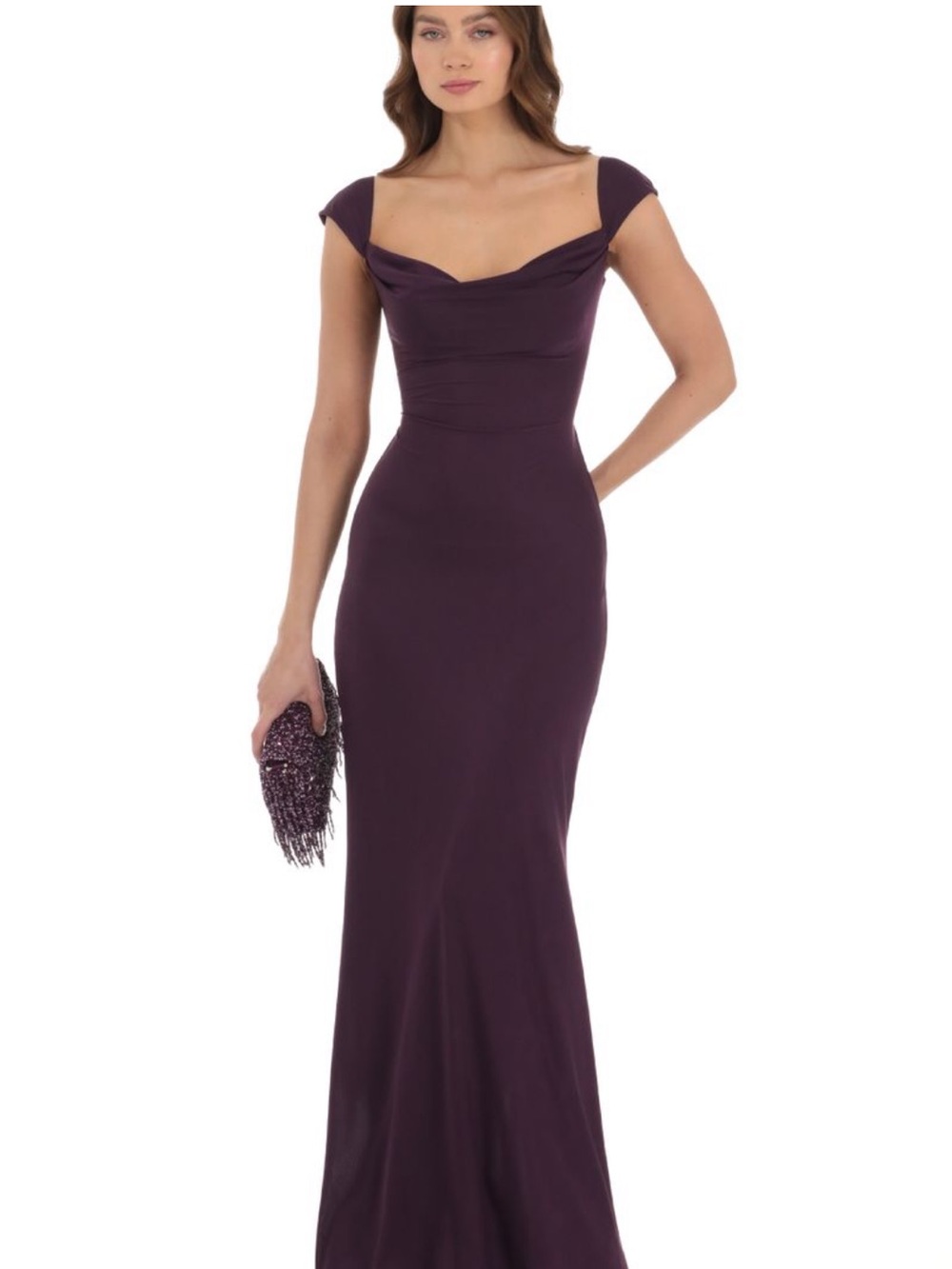 Lucy in the Sky Plum Cap-Sleeve Maxi Gown